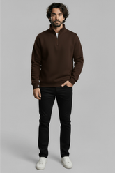 3 İplik Şardonlu Regular Kalıp Yarım Fermuarlı Sweatshirt